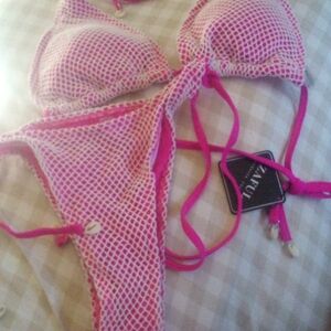 NWT! Zaful Pink Bikini w/ White  Netted Lace
